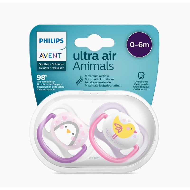 AVENT 2 SUCCHIETTI ULTRA AIR 0-6MESI FEMMINA ANIMALETTI
