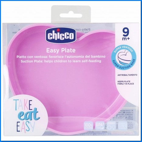Piatto Cuore con Ventosa Silicone Rosa