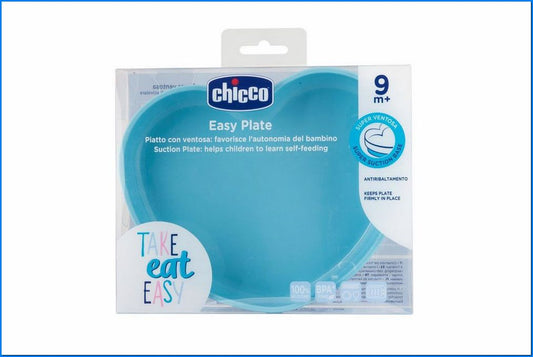 Piatto Cuore con Ventosa Silicone Blu