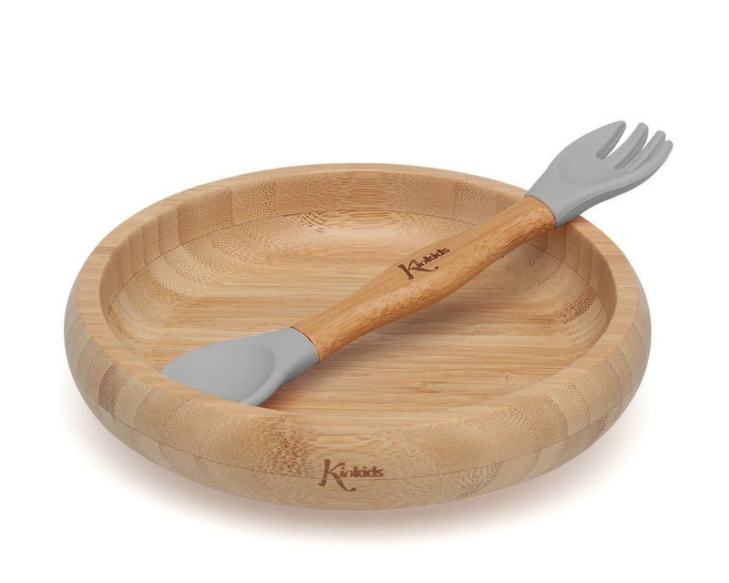 Set Stoviglie 340ML Silicone-bambu Grigi