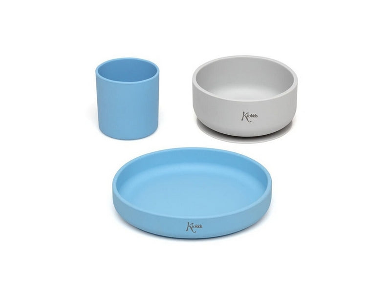 Set Stoviglie Silicone Blu & Grigio 2 As