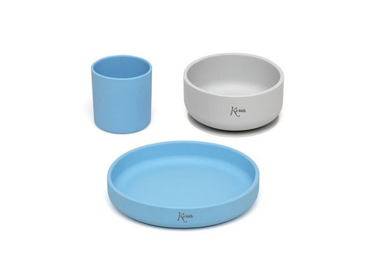 Set Stoviglie Silicone Blu & Grigio 2 As