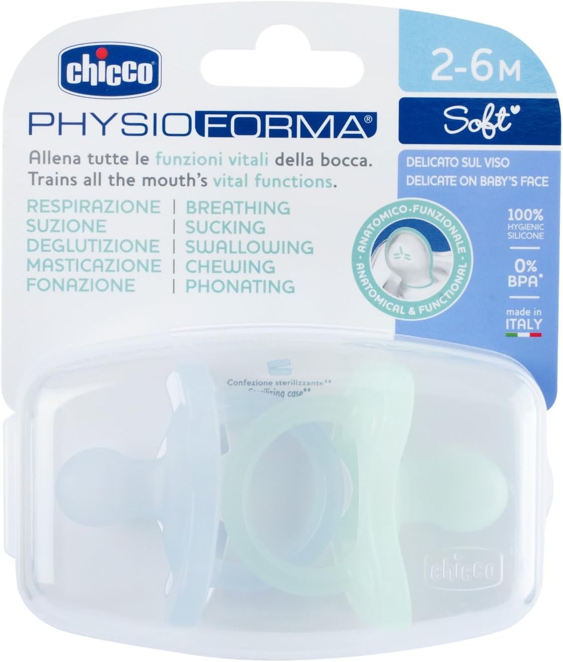 CHICCO GOMMOTTO PHYSIO SOFT AZZURRO 2-6M 2PZ