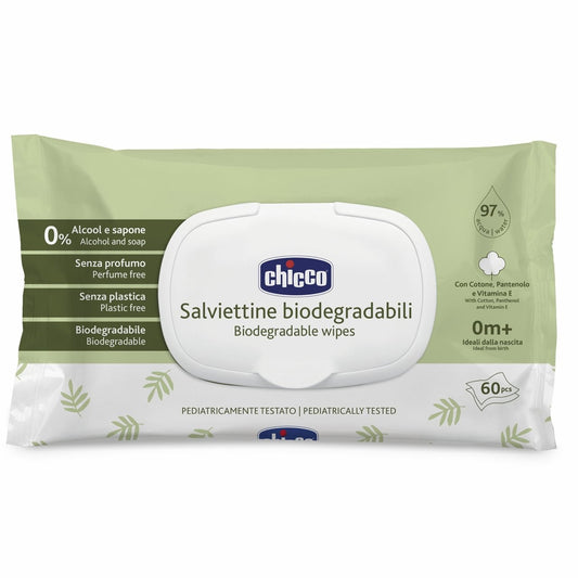 CHICCO NUOVE SALVIETTE BIODEGRADABILI C/PLACCHETTA 60PZ