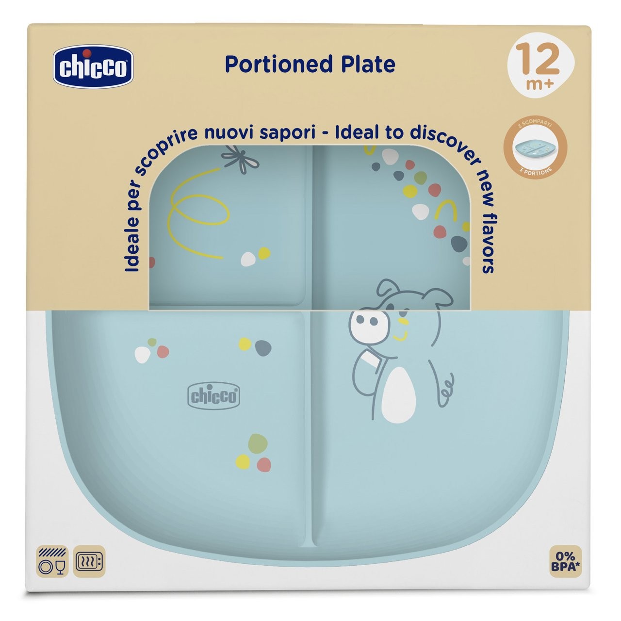 CHICCO PIATTO PORZIONATO 12M+ AZZURRO