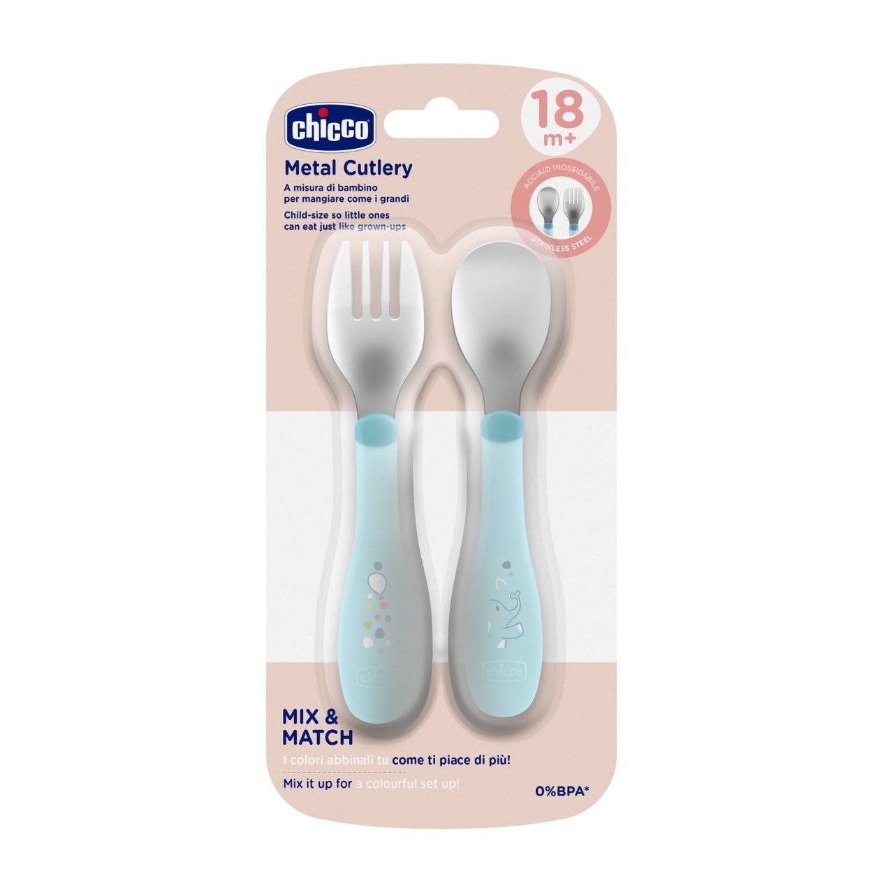 CHICCO POSATINE INOX 18M+ AZZURRO