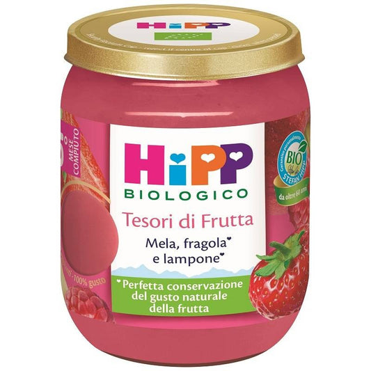 HIPP TESORI DI FRUTTA MELA FRAGOLA LAMPONE 160GR MERENDA