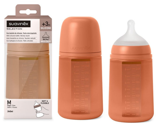 SUAVINEX SELECTION BIBERON SILICONE 240ML ORANGE SUNSET FLU
