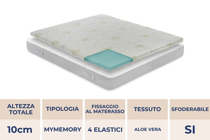 Topper correttore memory foam Alto 10cm rivestimento all’aloe vera