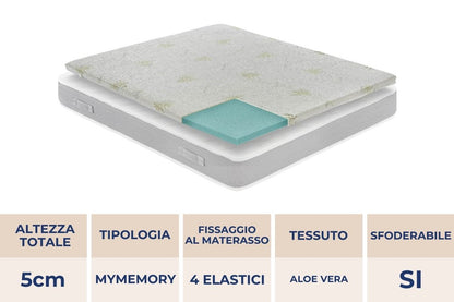 Topper correttore memory foam Alto 5cm rivestimento all’aloe vera